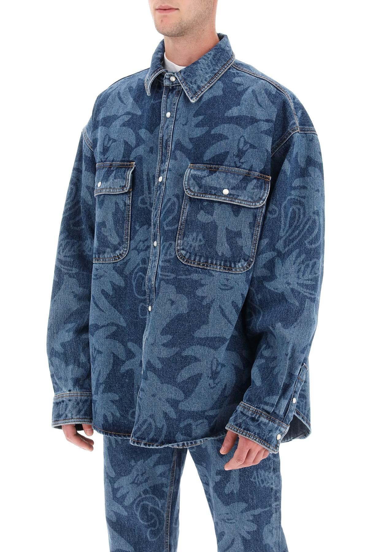 'PALMITY' OVERSHIRT IN DENIM WITH LASER PRINT ALL-OVER - 5