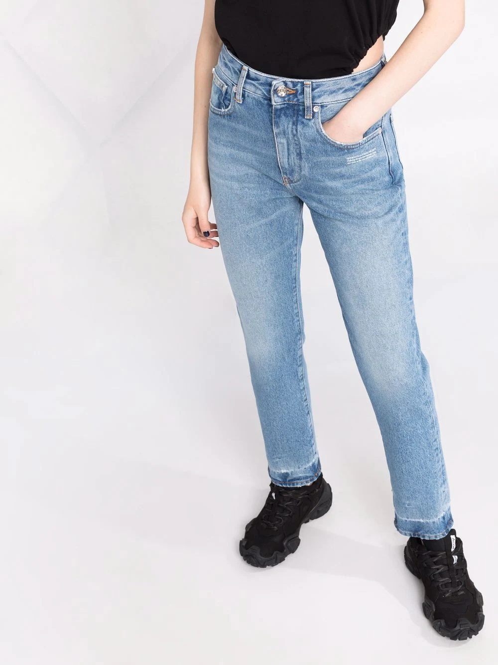 logo cropped jeans - 5