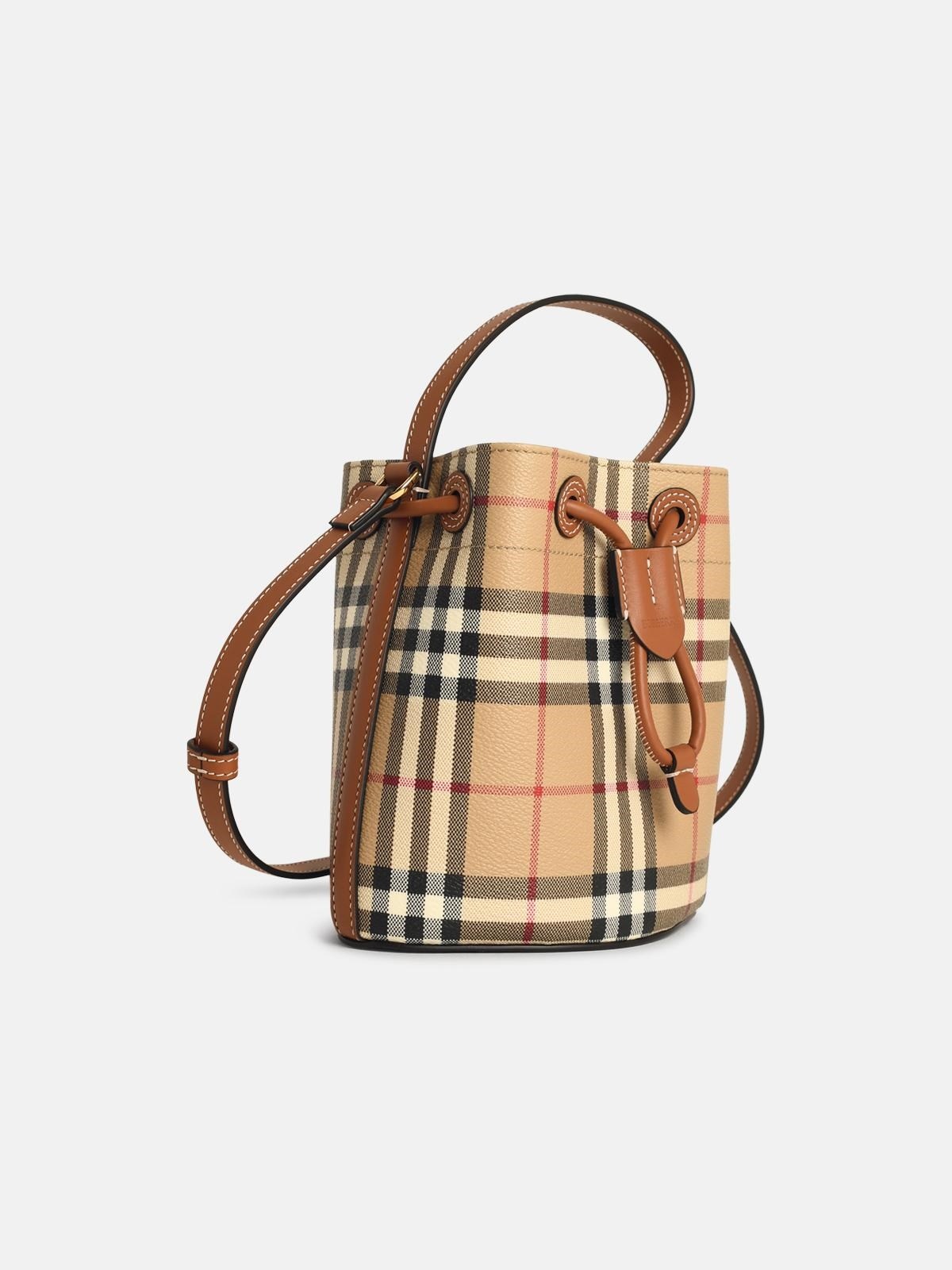 'CHECK' MINI BUCKET BAG IN BEIGE COTTON BLEND - 2