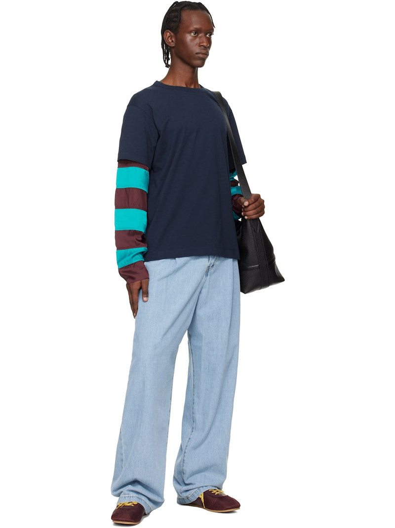 Dries Van Noten Navy Contrast Sleeves T-shirt outlook