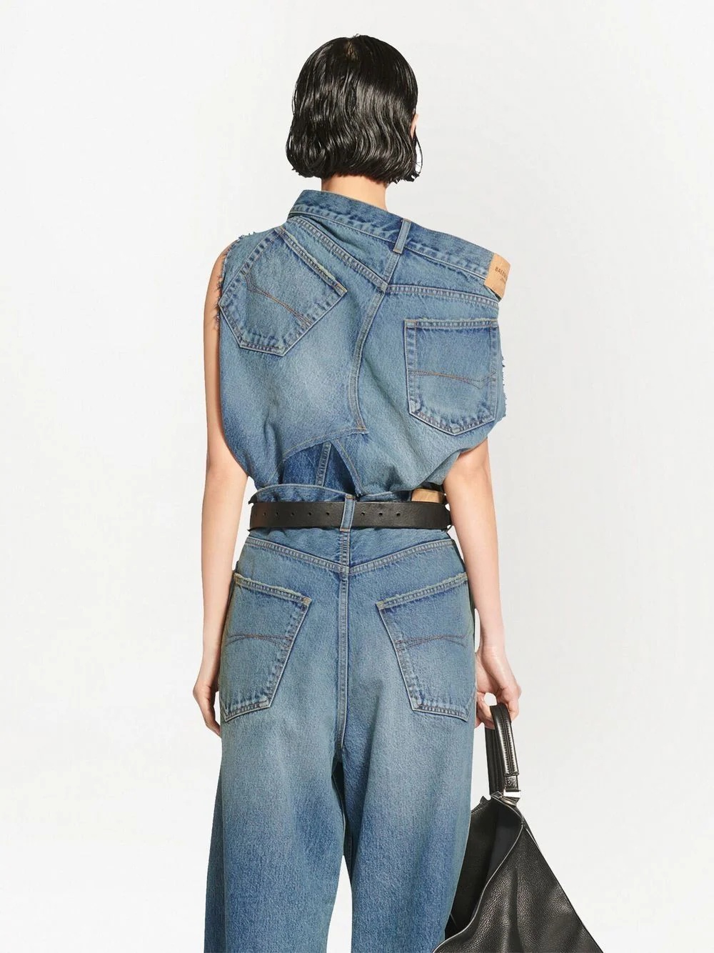 sleeveless denim asymmetrical top - 4