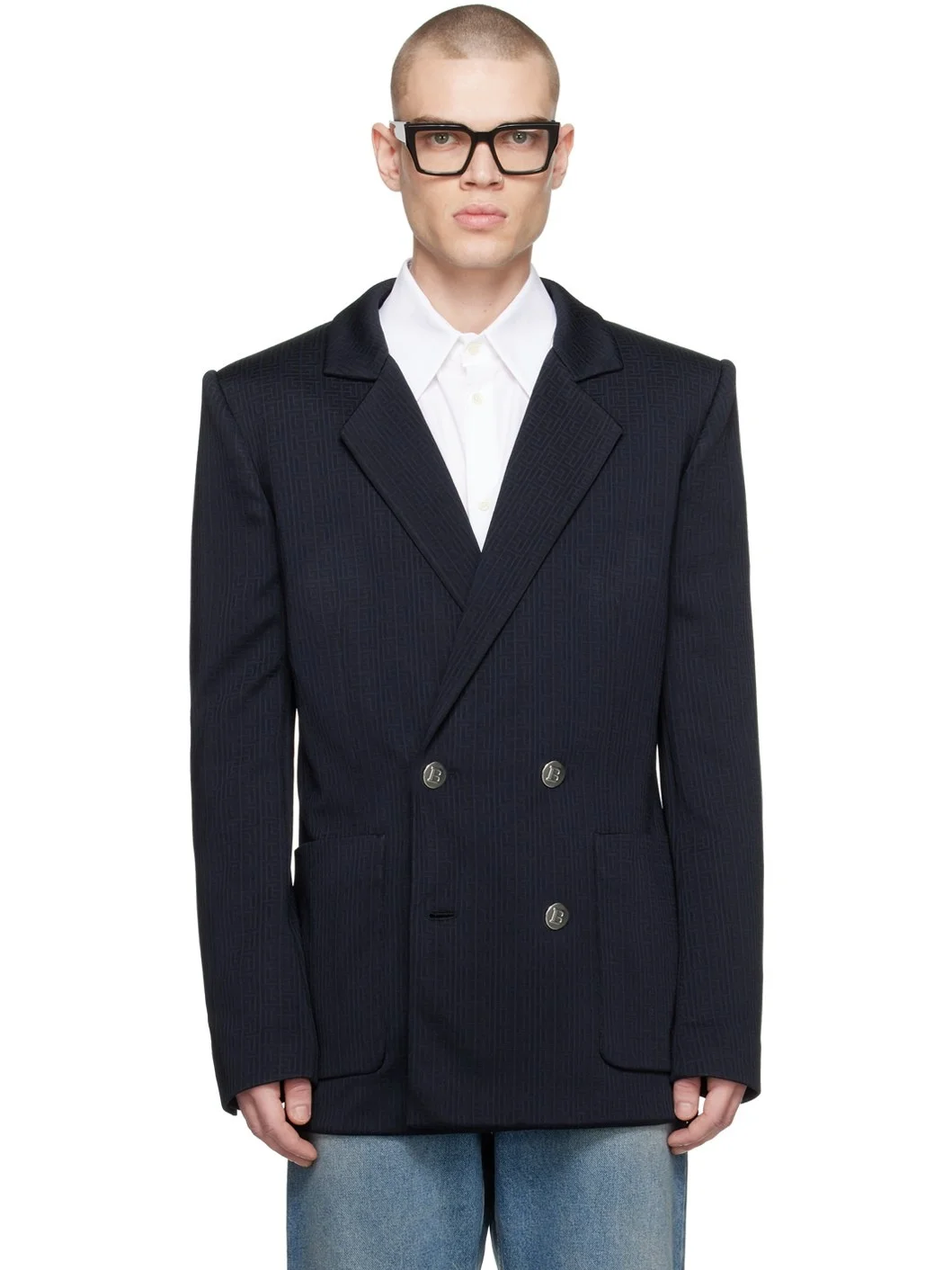 Navy Casual Mini Monogram Blazer - 1
