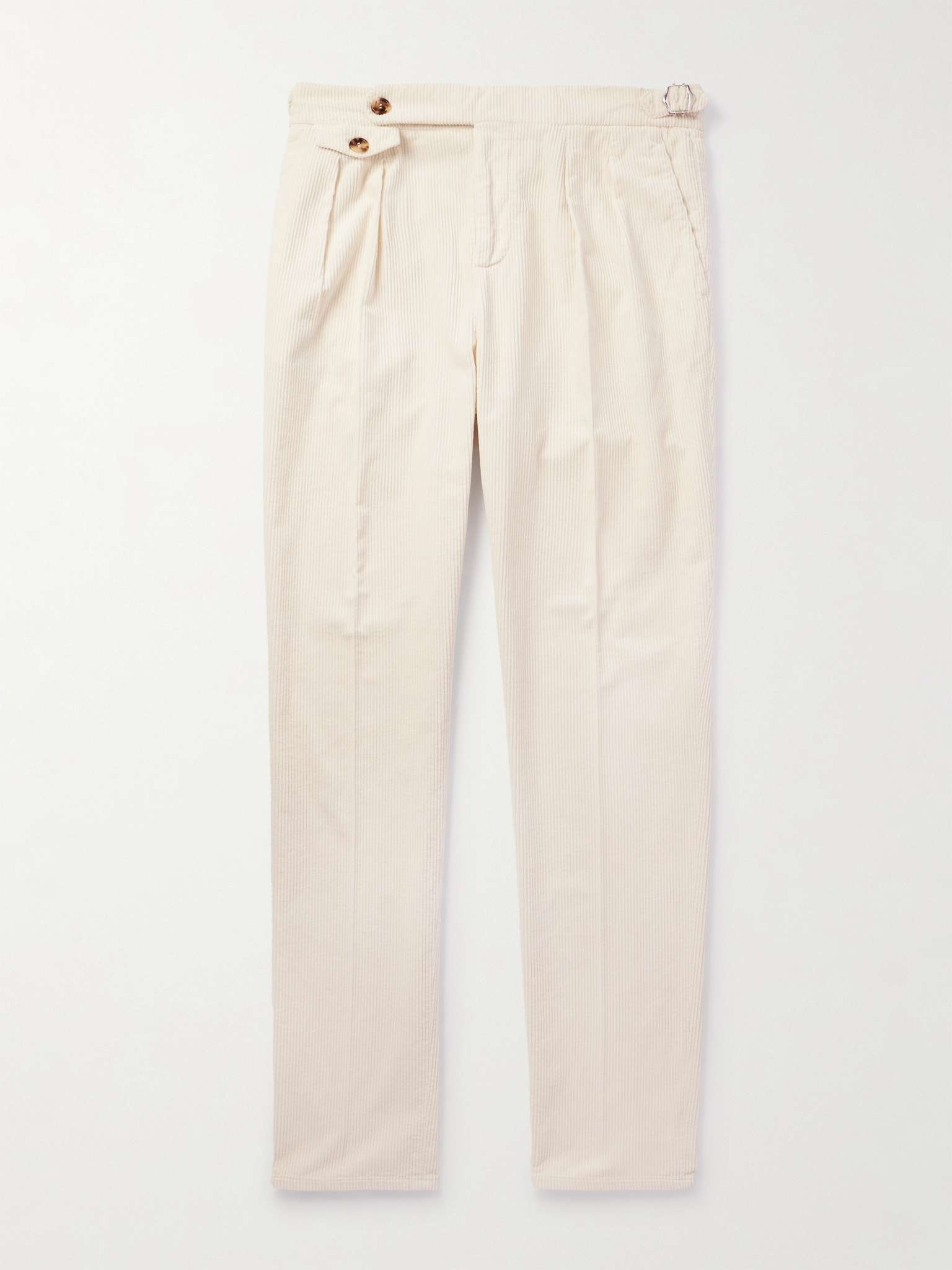 Straight-Leg Pleated Cotton-Corduroy Trousers - 1