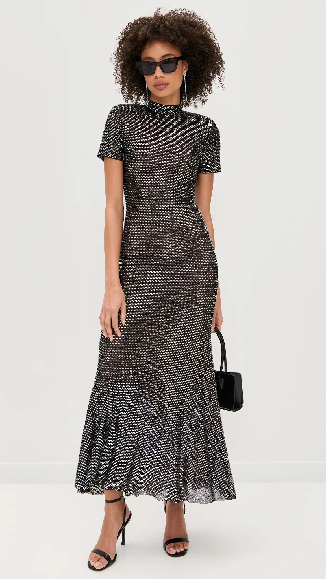 Gunmetal Rhinestone Mesh Midi Dress - 1
