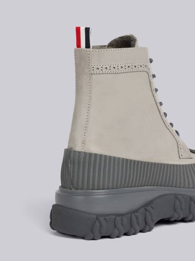 Thom Browne Dark Grey Calf Leather Shearling Lined Molded Rubber Sole Longwing Duck Boot outlook