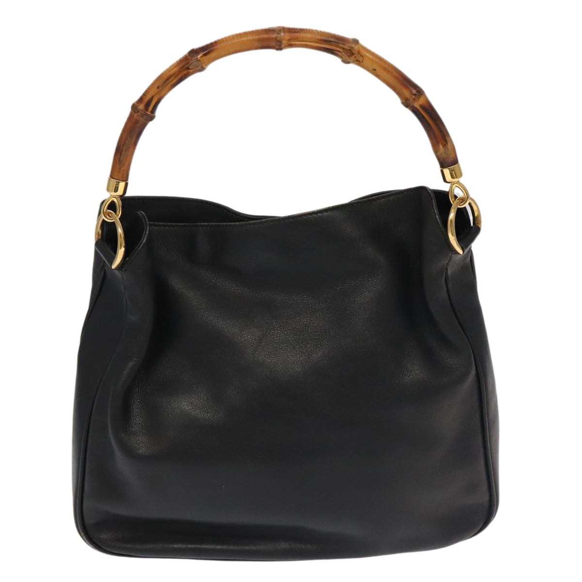 GUCCI Bamboo Hand Bag Leather Black Gold - 2