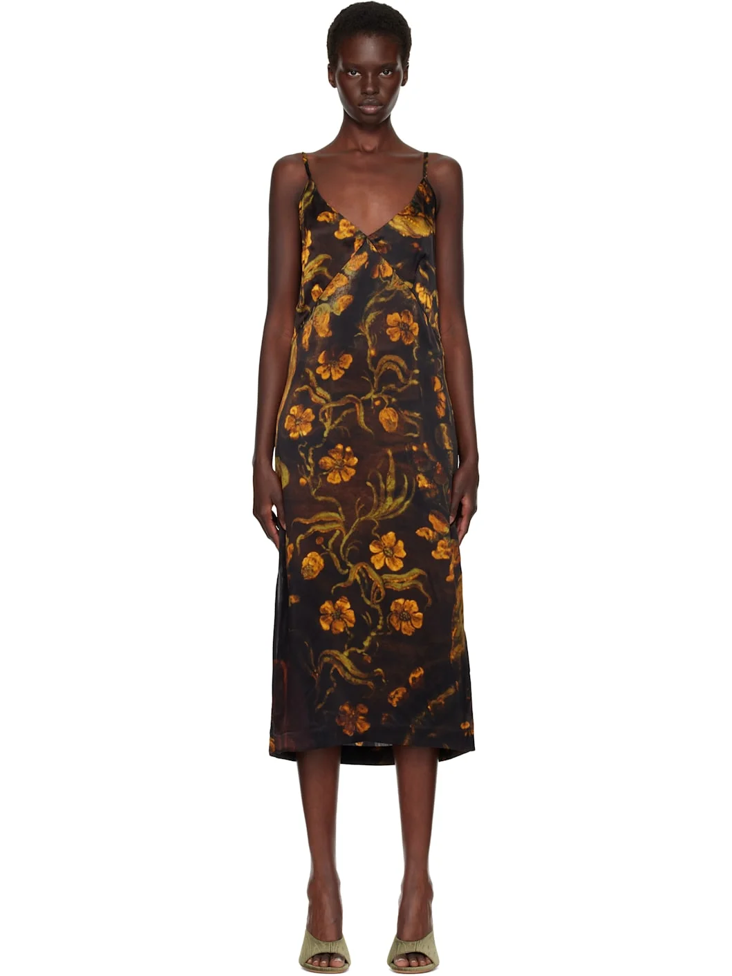 Black Satin Midi Dress - 1