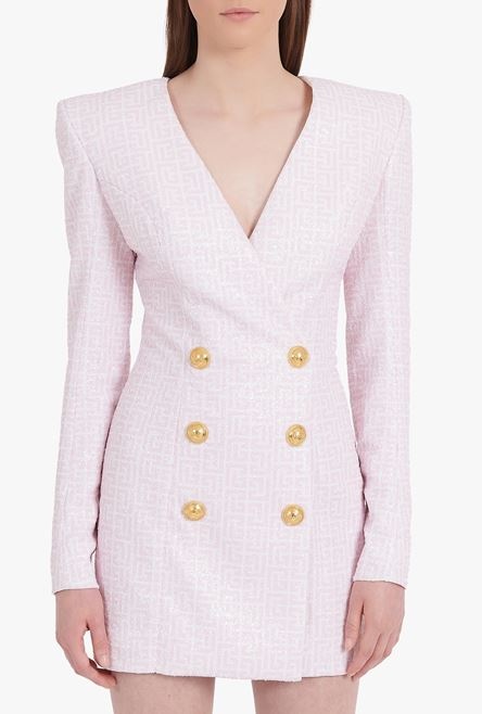 Pale pink and white sequined dress with Balmain monogram - 5