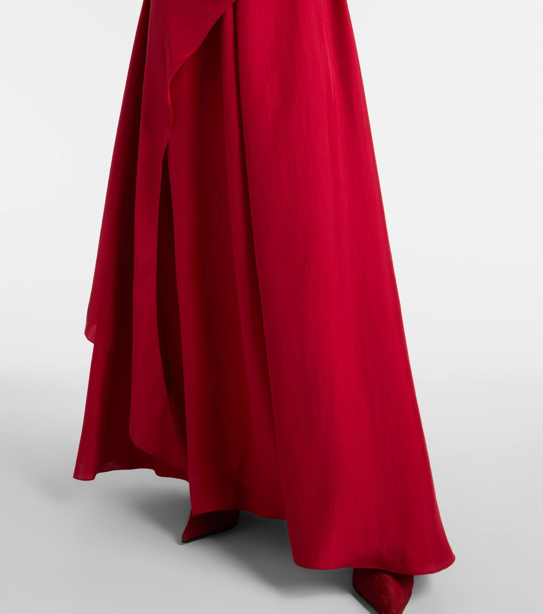 Draped floral-appliqué silk gown - 6