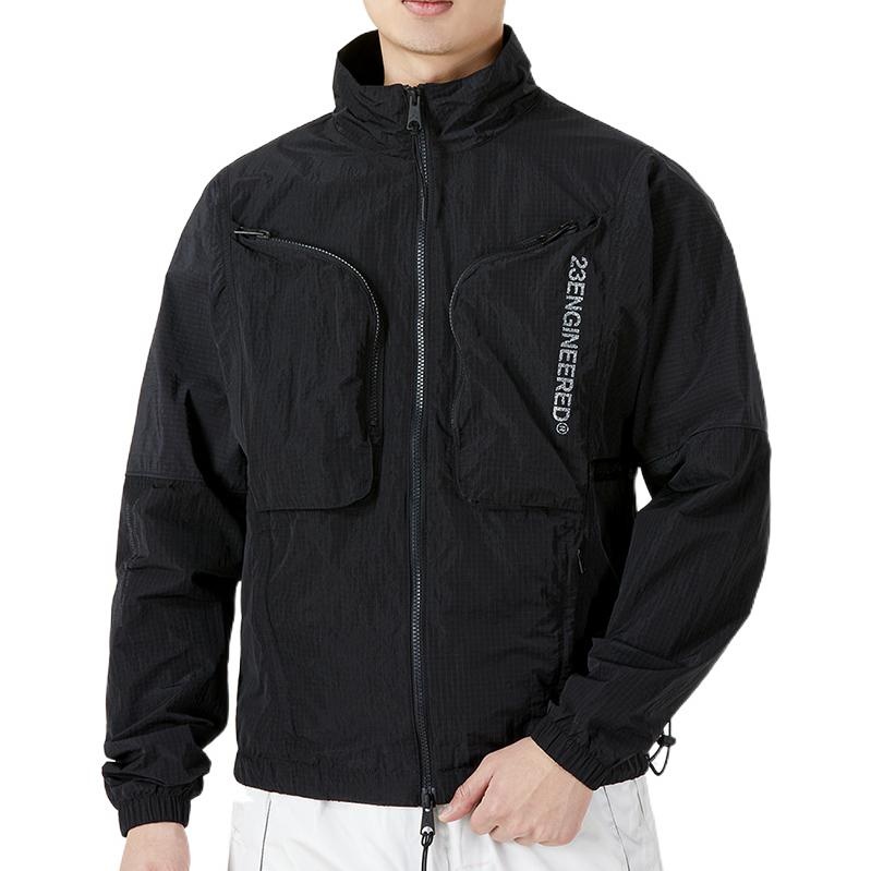 Men's Air Jordan SS22 Solid Color Zipper Stand Collar Sports Jacket Black DJ0256-010 - 2