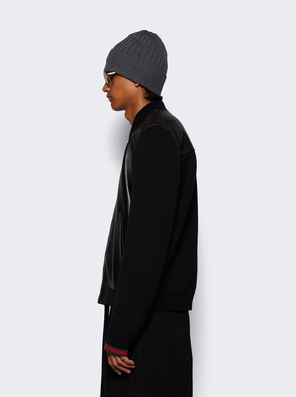 Nappa Leather And Knit Bomber Jacket Black - 3