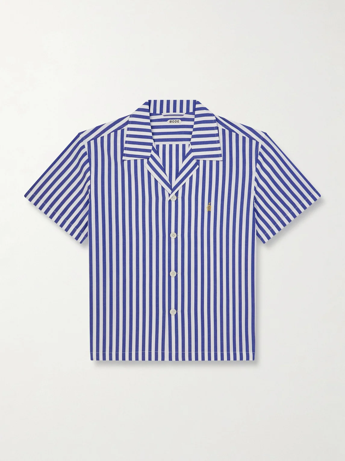 Calliope Camp-Collar Embroidered Striped Cotton-Poplin Shirt - 1