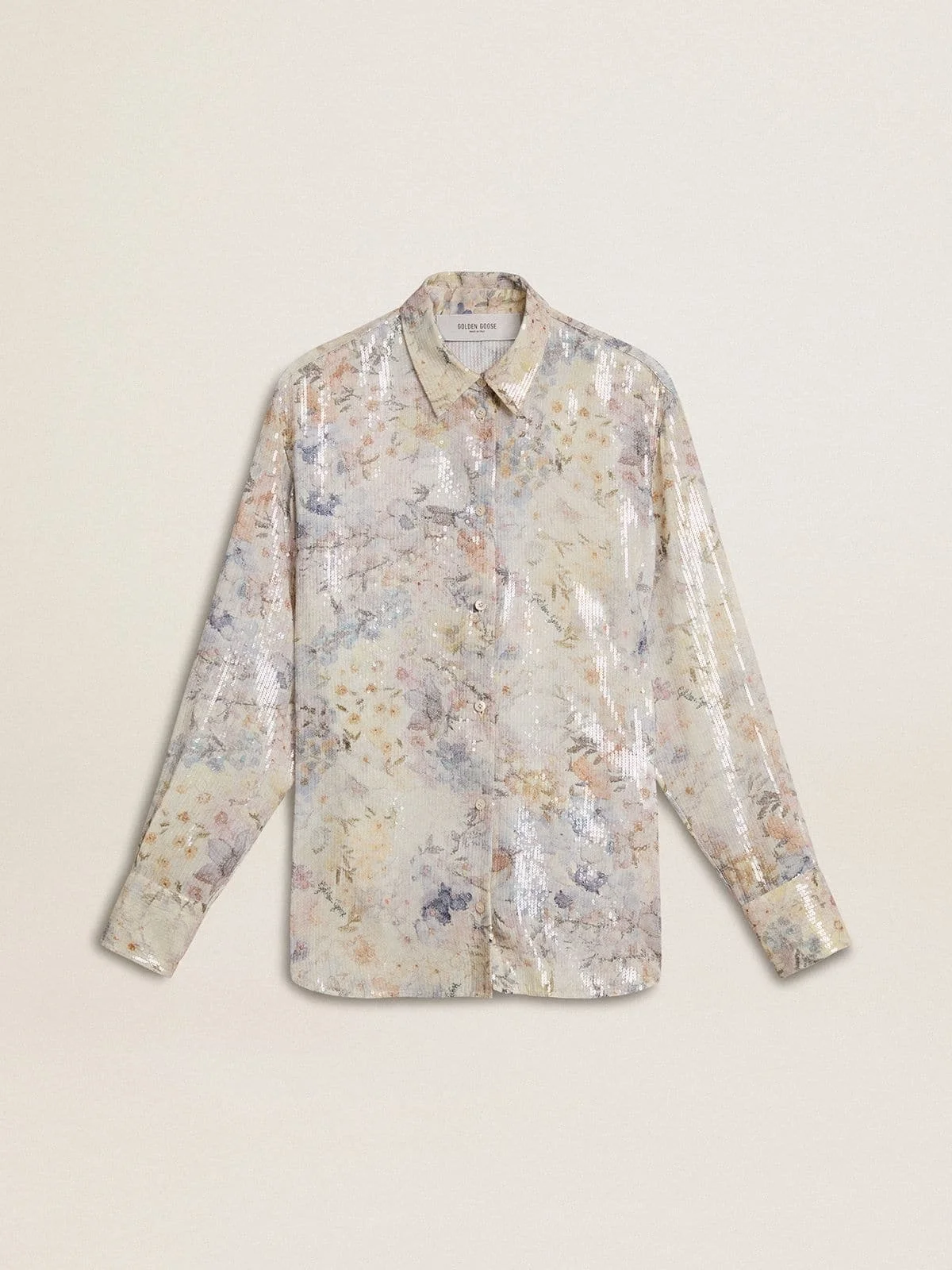 Women's shirt with multicolor floral sequin print - 1