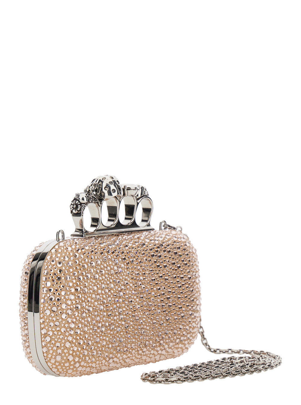 Alexander Mcqueen Women 'Four Ring' Pink Clutch With Skull-Shaped Studs And All-Over Rhinestone Appl - 3