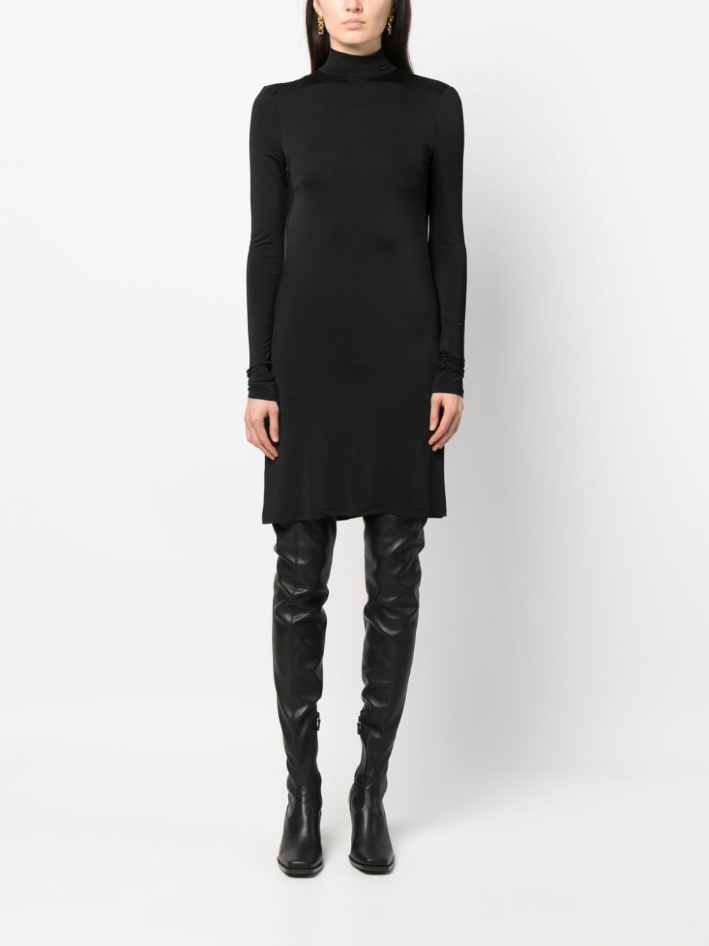 high-neck draped-back minidress - 3