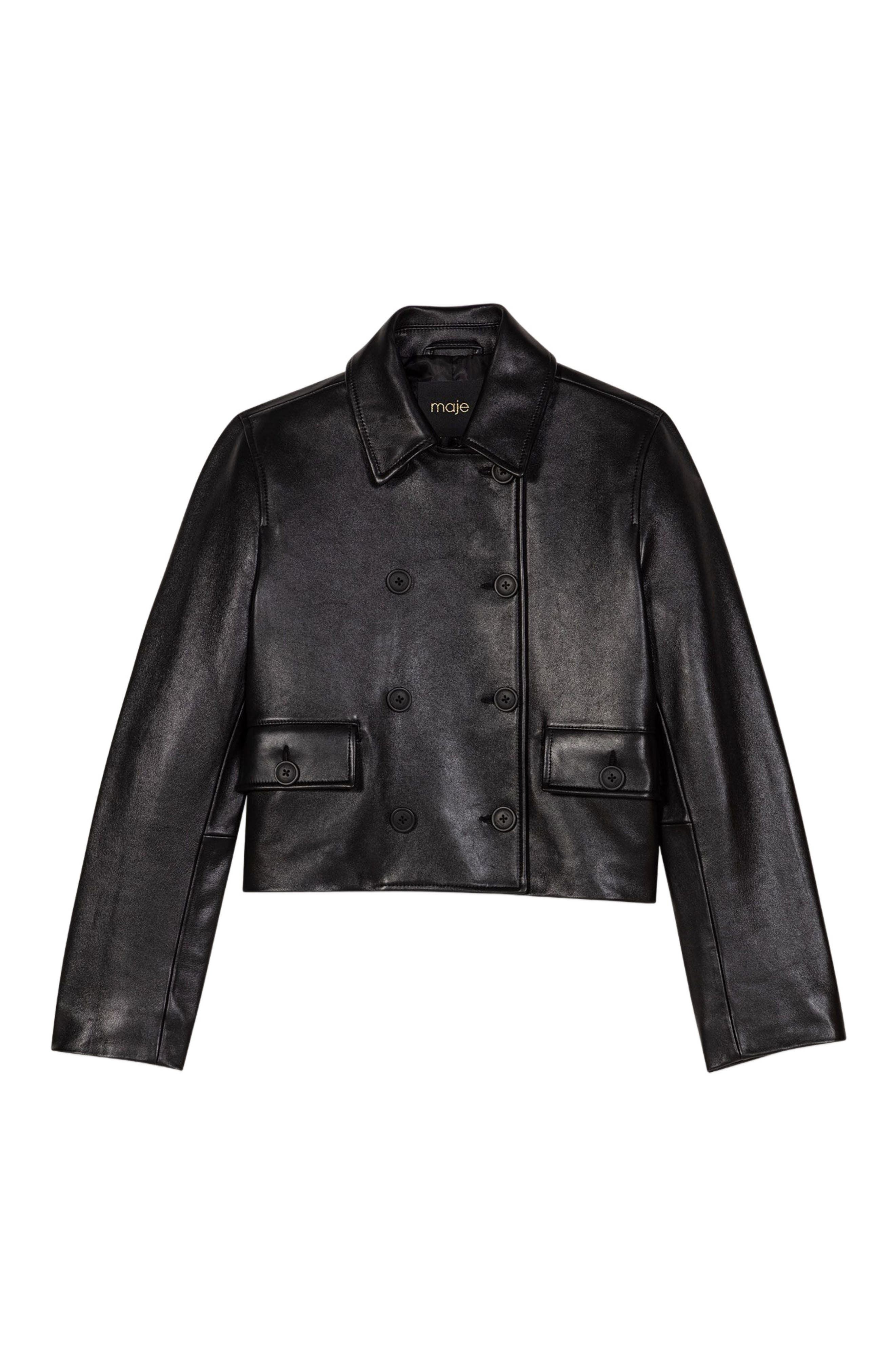 maje Cropped leather jacket in Black at Nordstrom - 6
