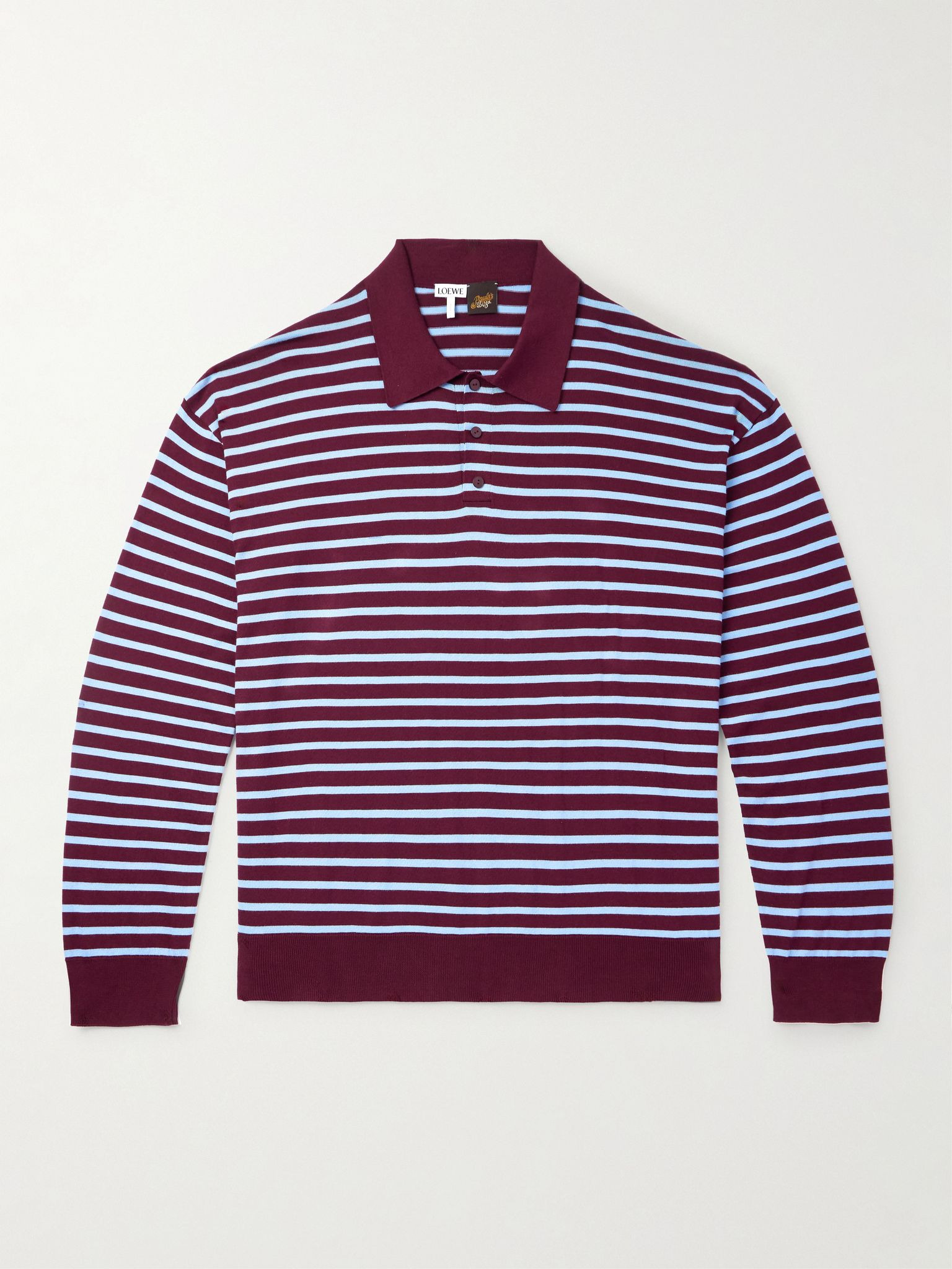 + Paula's Ibiza Striped Cotton-Blend Polo Shirt Burgundy - 1