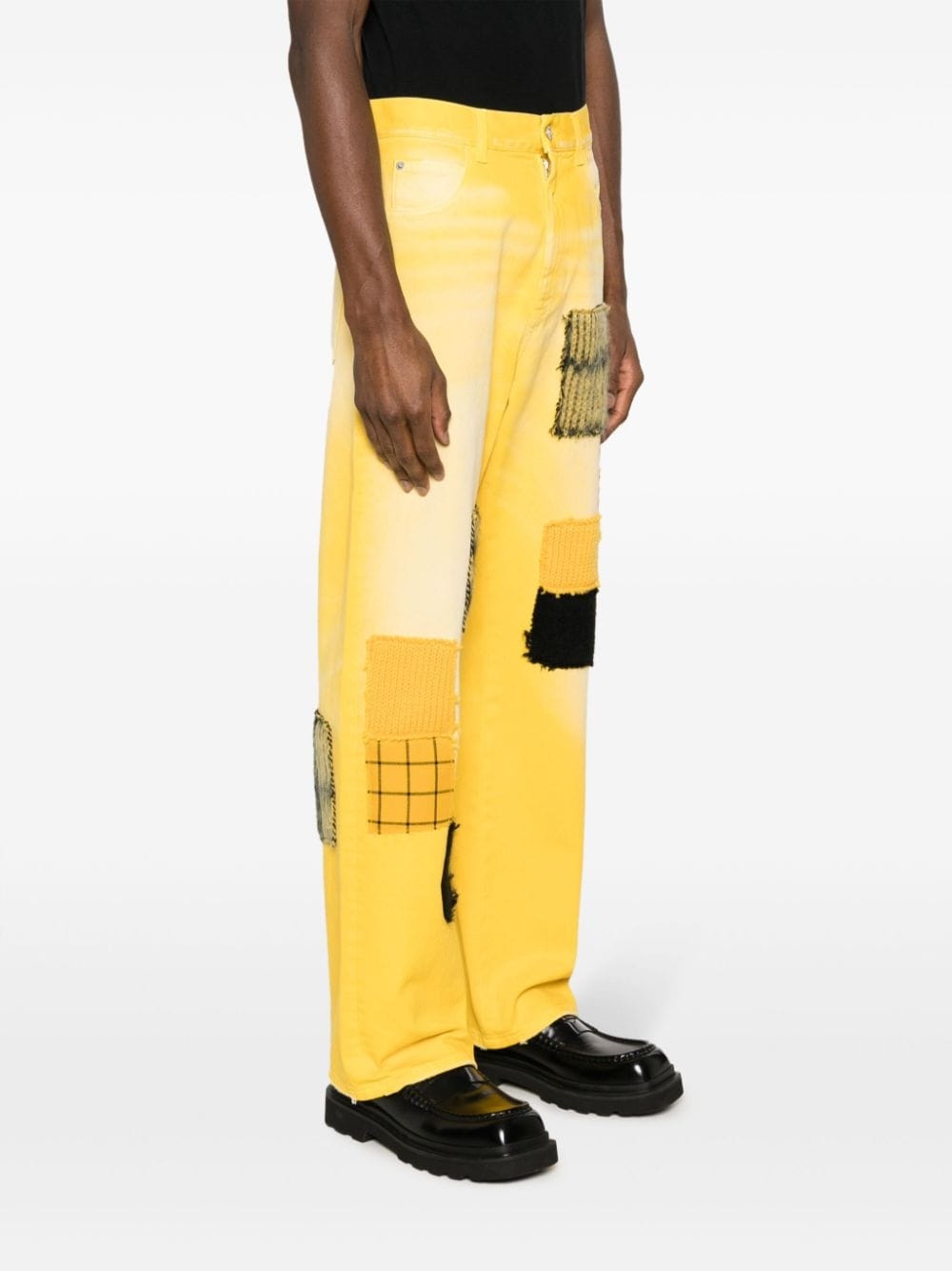 patchwork-detailing cotton straight-leg jeans - 3