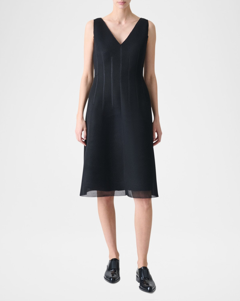 AKRIS Techno Grid V-Neck Midi DressI outlook