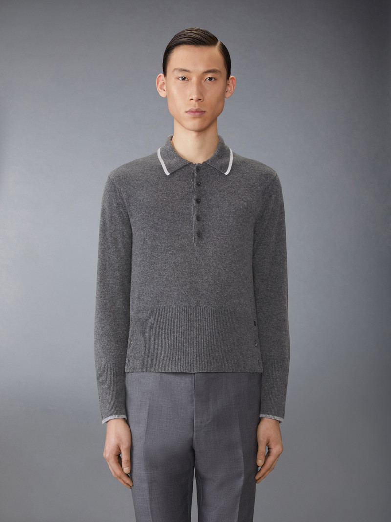 Thom Browne BROWNE 65 JERSEY INTARSIA CASHMERE LONG SLEEVE POLO outlook
