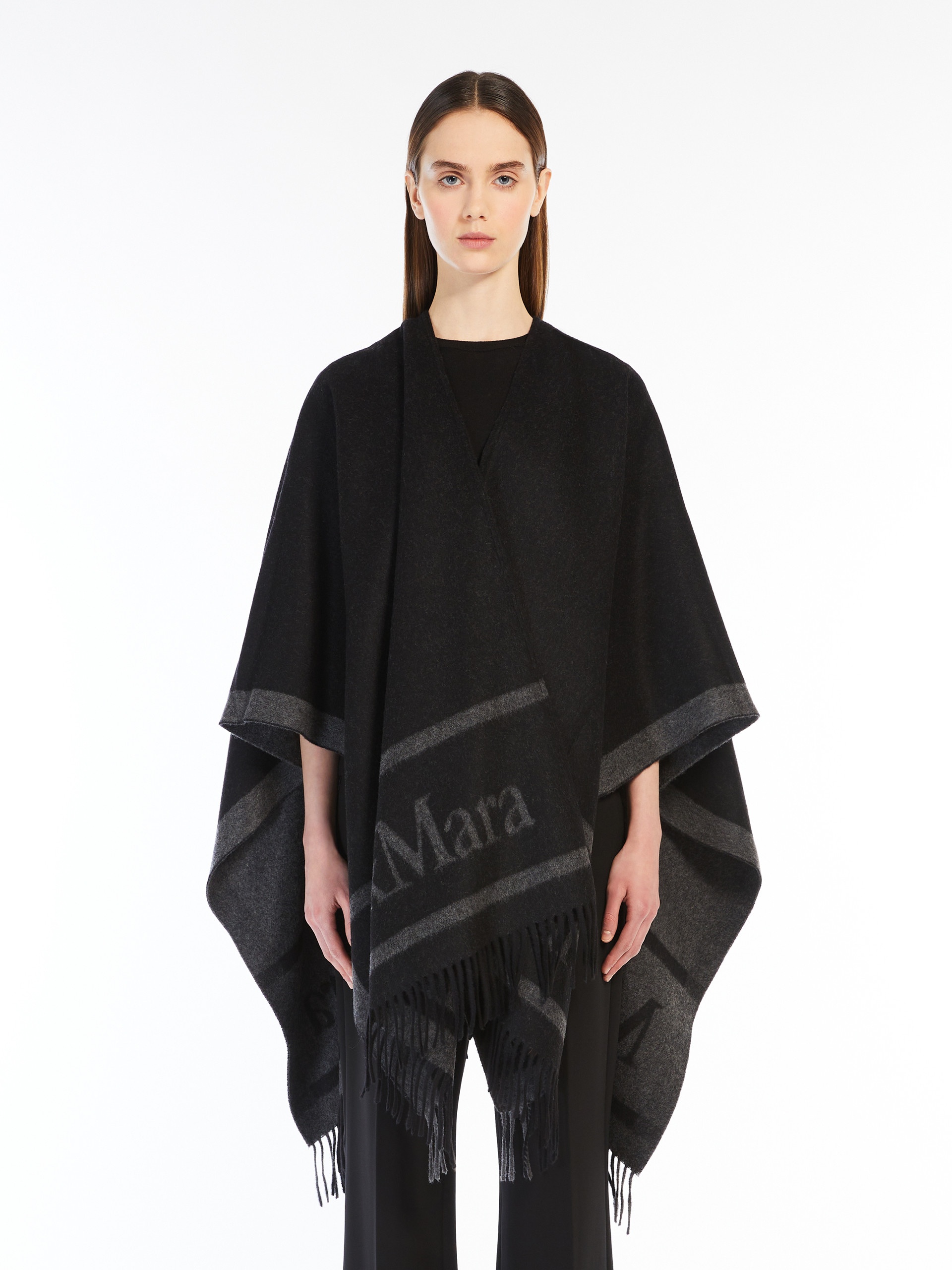 HILDE Jacquard logo-decorated wool poncho - 3