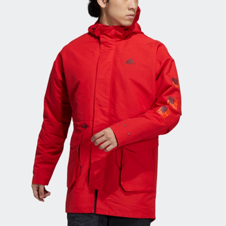 adidas Cny Jkt Top Sports Training Printing hooded Fleece Lined Woven Jacket Red H37918 - 2