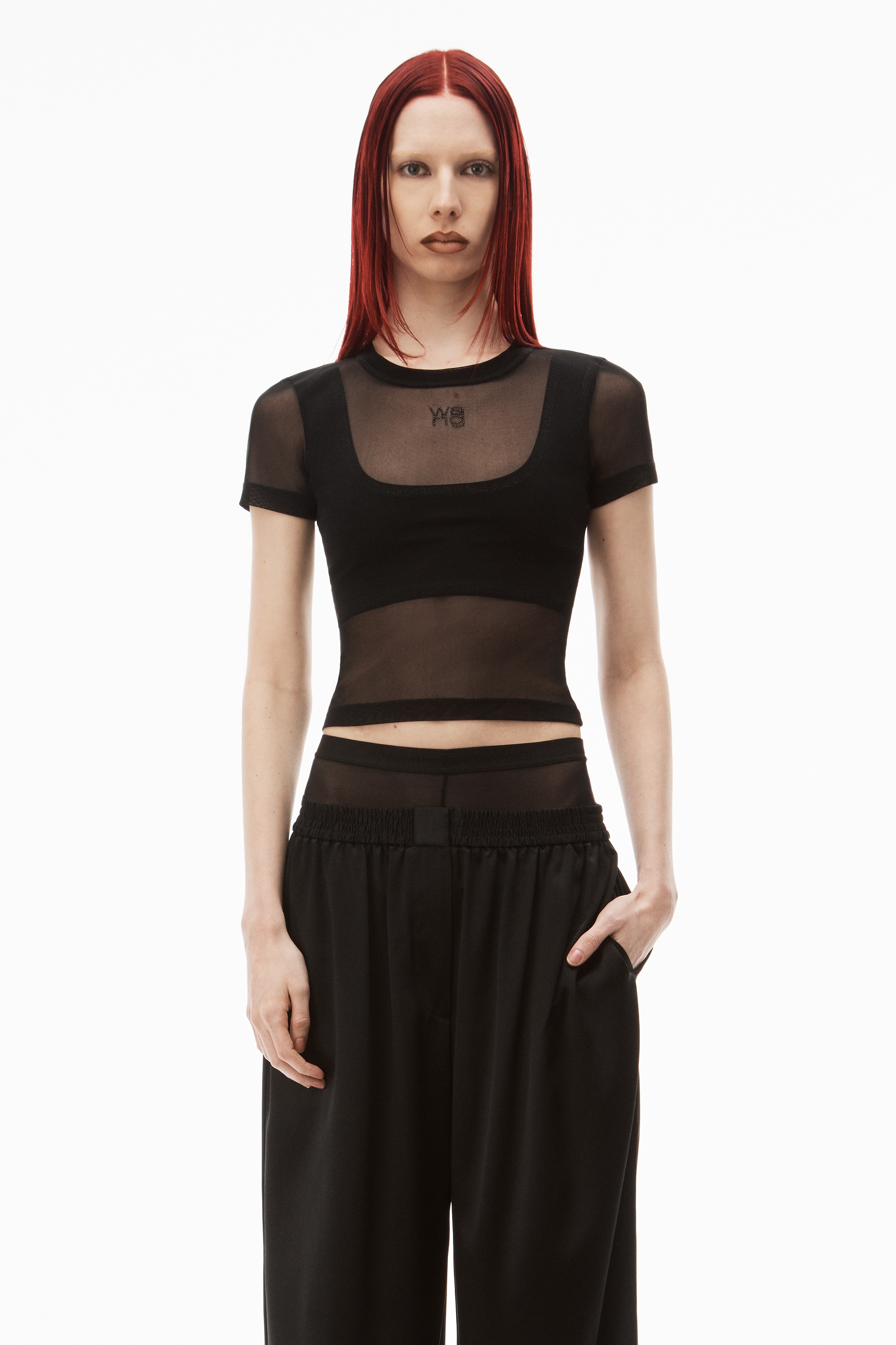 Alexander Wang SHORT SLEEVE TOP IN GAUZY MESH | REVERSIBLE