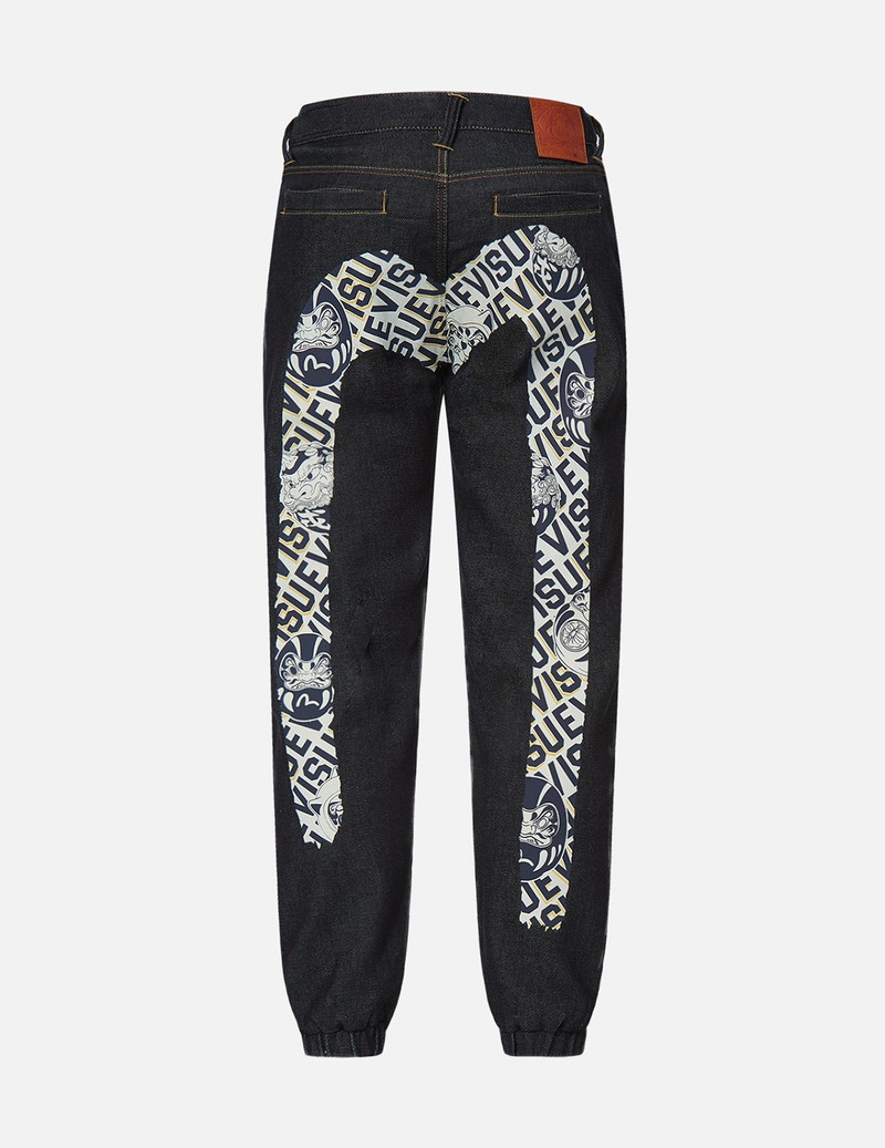 EVISU DARUMA BUDDIES DAICOCK PRINT DENIM JOGGER PANTS outlook