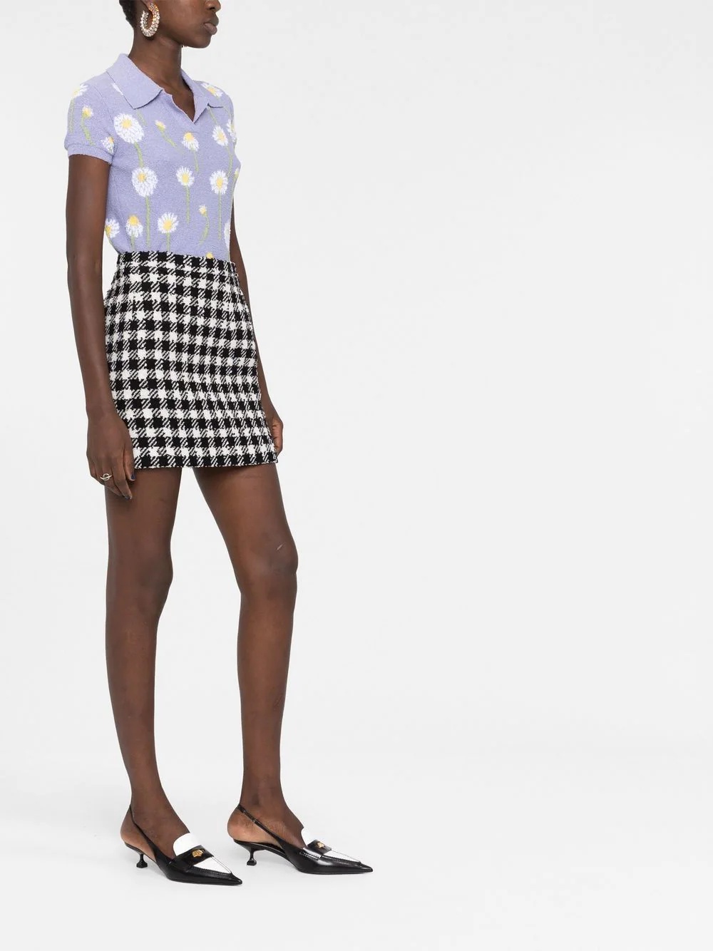 herringbone-pattern print mini skirt - 6