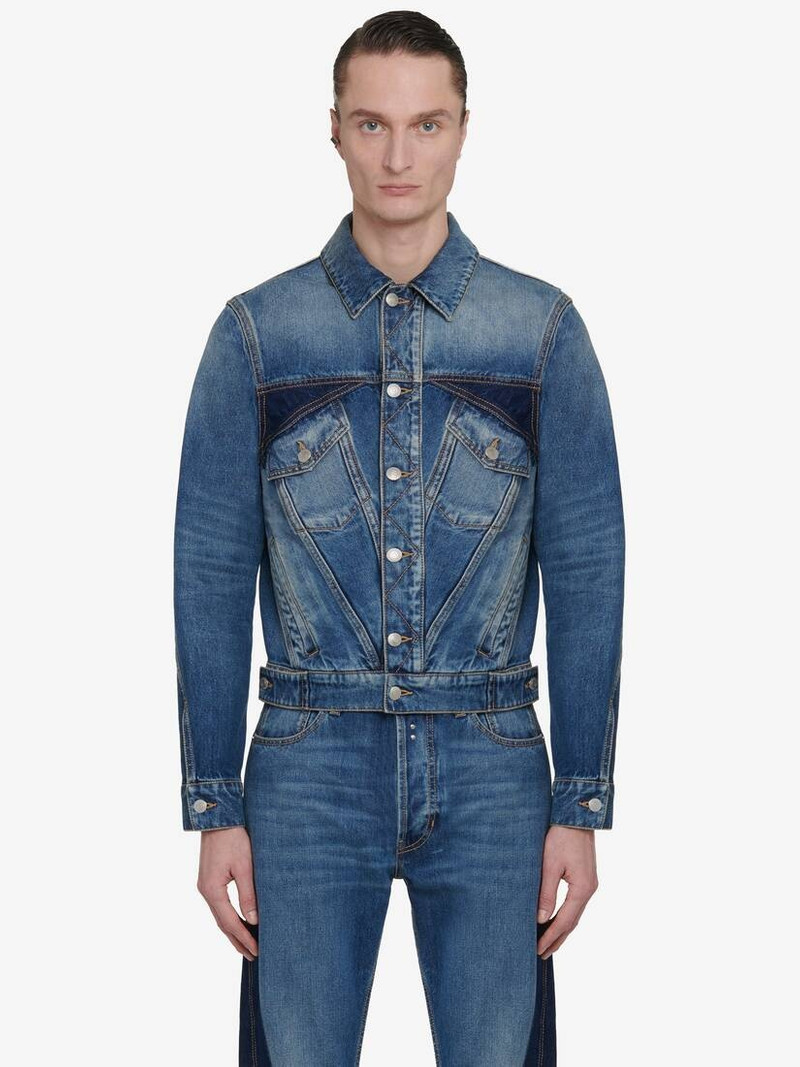 Men's Twisted Seam Denim Jacket in Washed Blue - 1