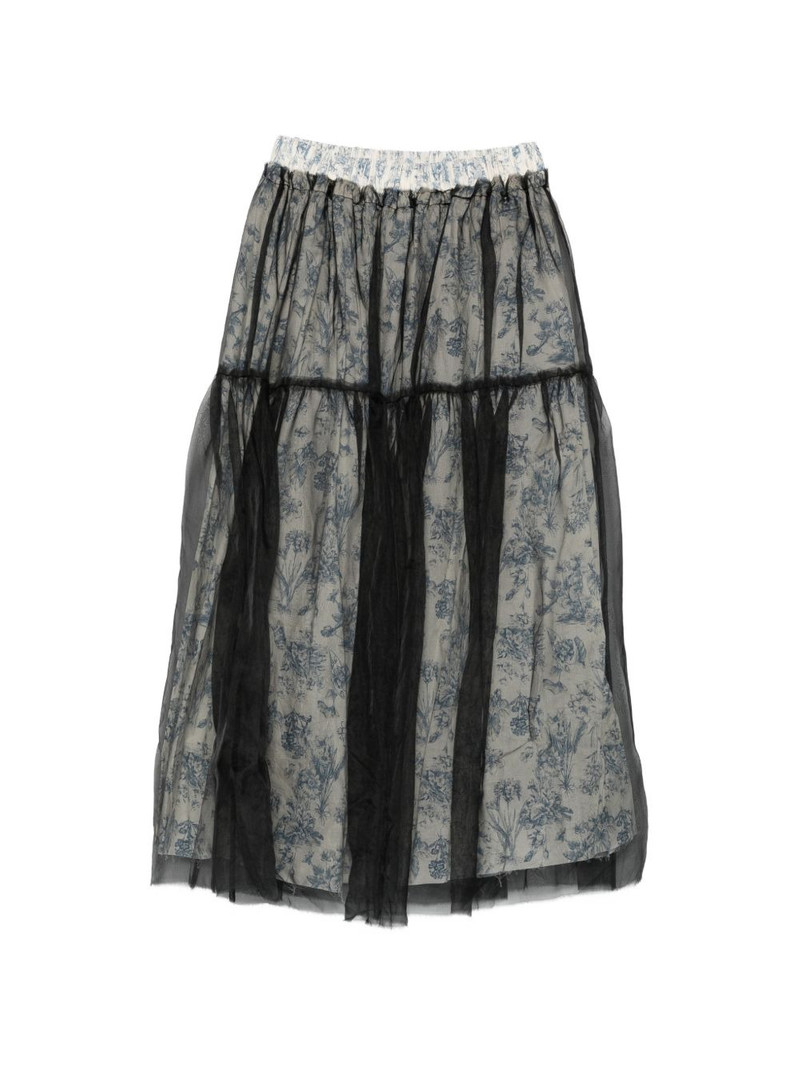 toile de Jouy tulle-overlay skirt 1