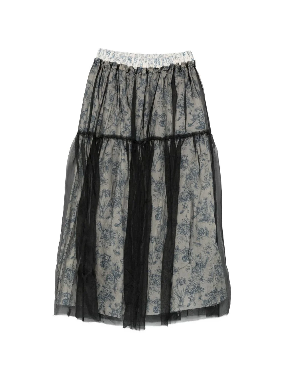 toile de Jouy tulle-overlay skirt - 1