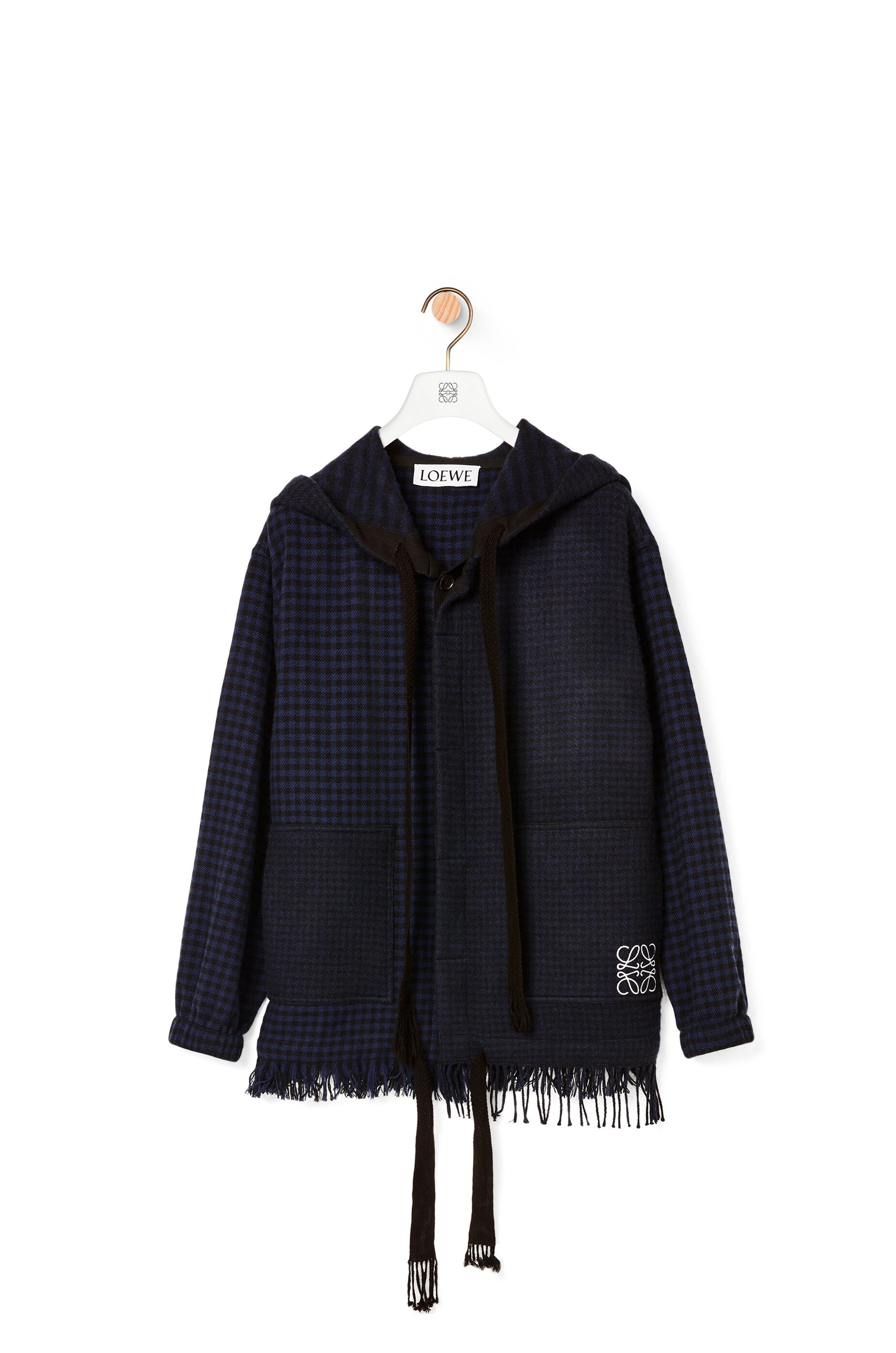 Hooded jacket in check wool and cashmere - 1