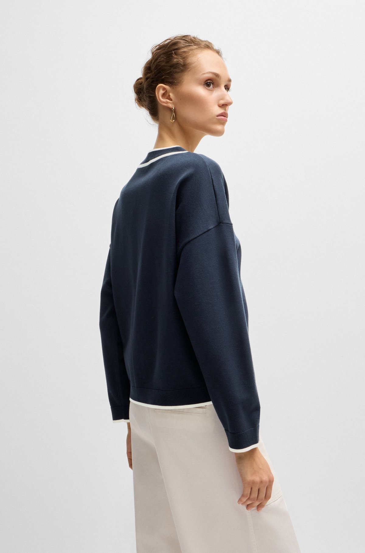 V-NECK CARDIGAN IN STRETCH FABRIC WITH BUTTON CLOSURE - 4