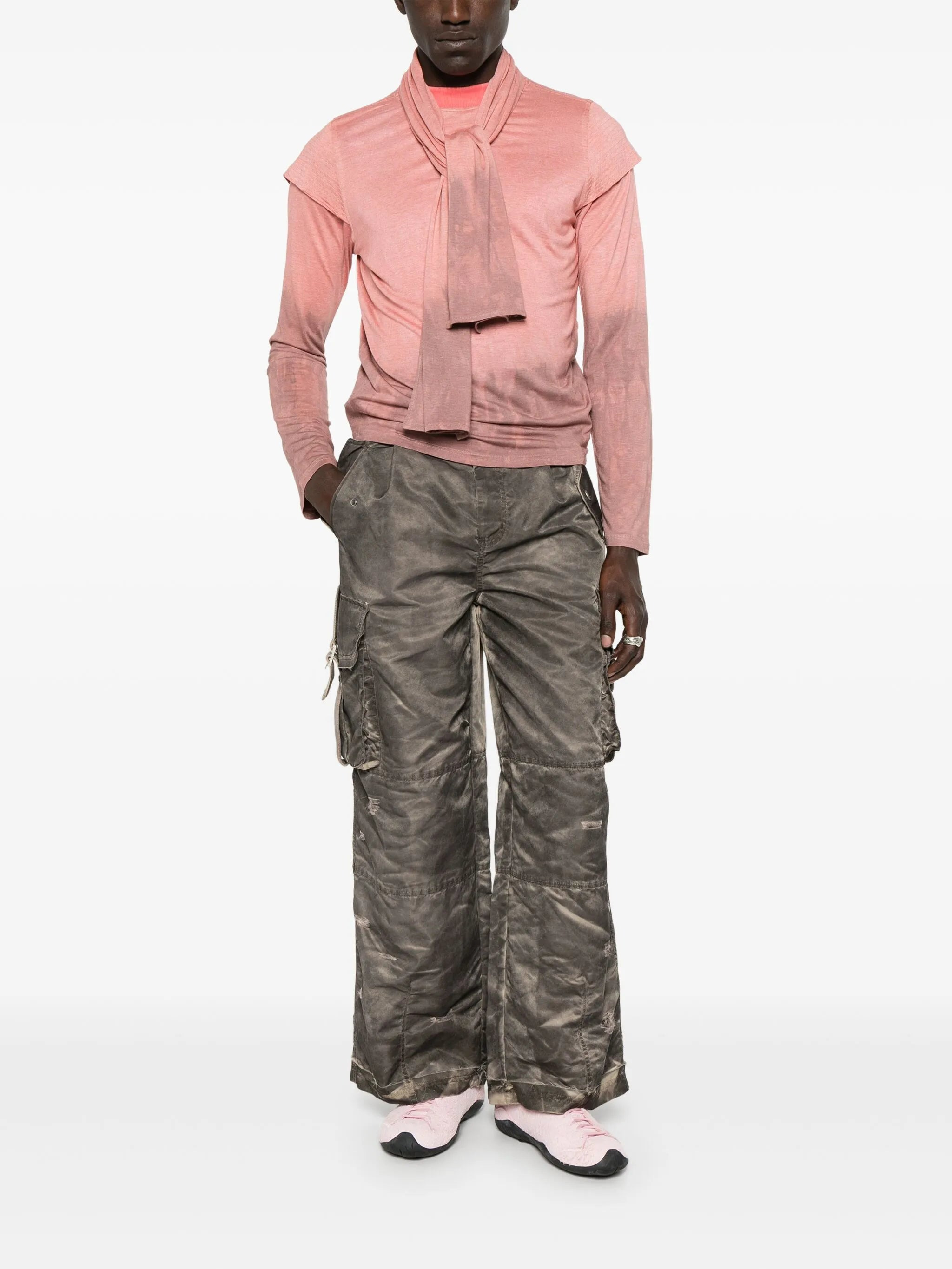 built-in-scarf long-sleeve T-shirt - 2