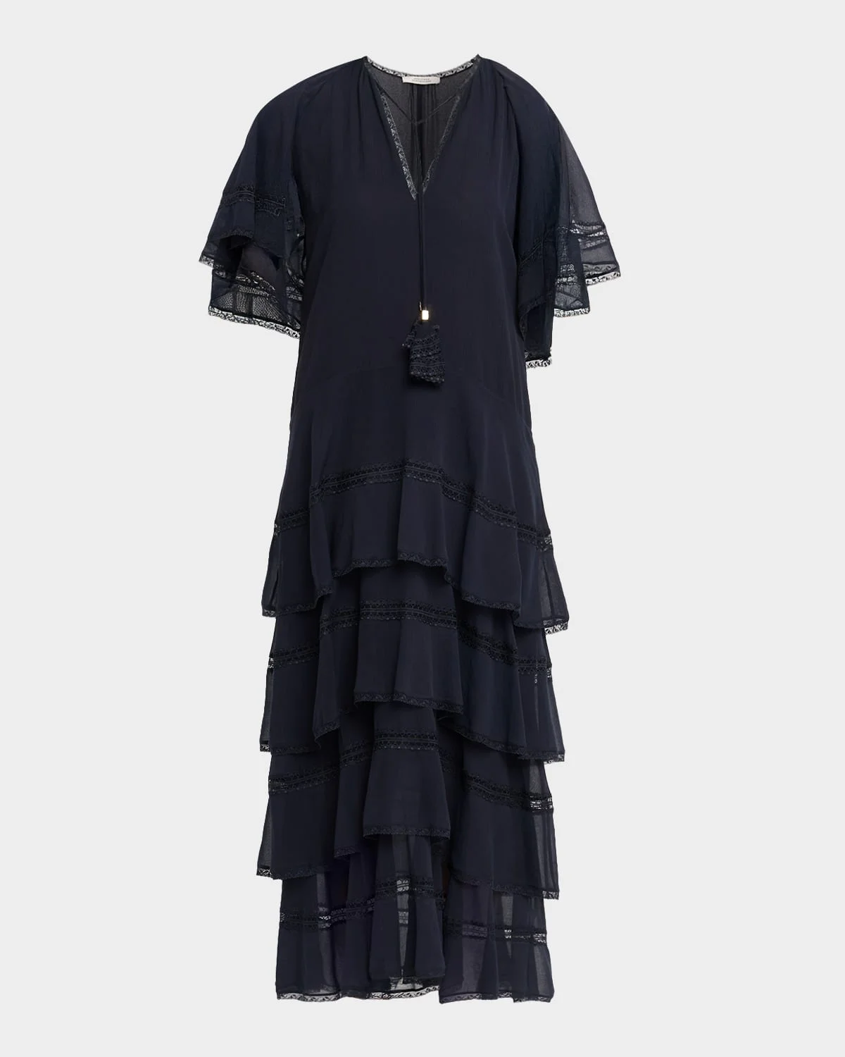 Dreamful Volumes Tiered Lace-Trim Midi Dress - 1