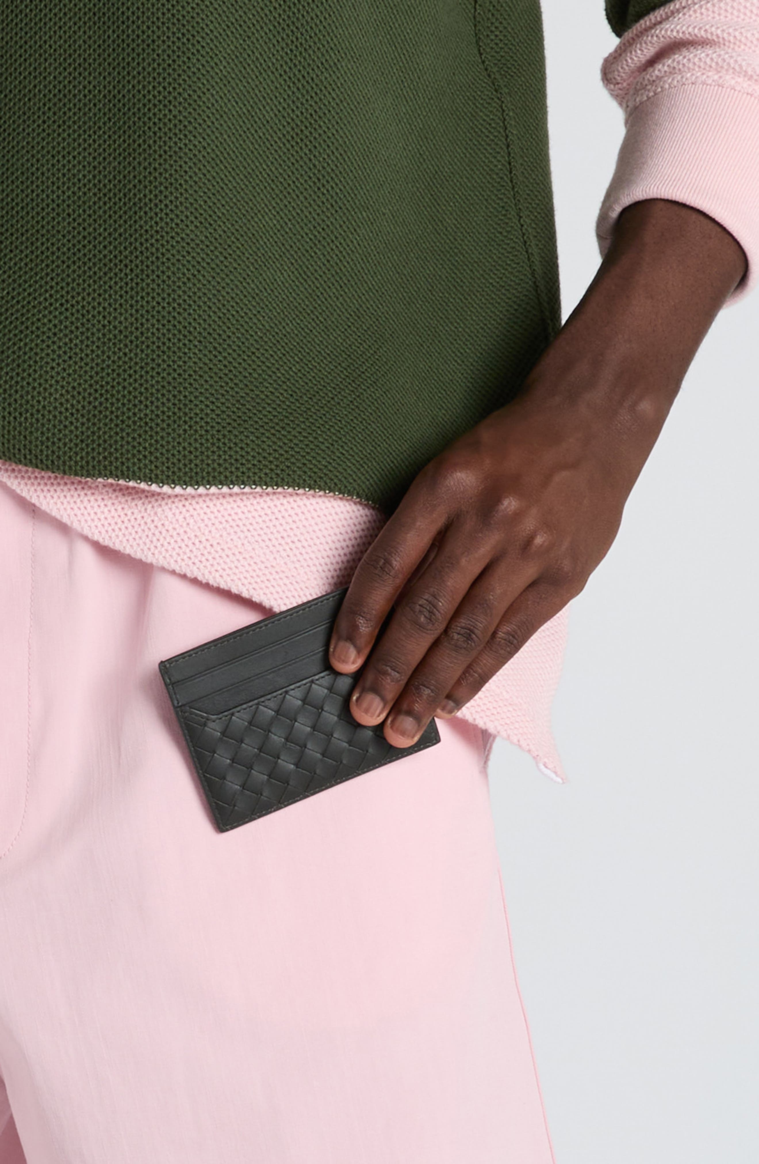 Bottega Veneta Intrecciato Piccolo Leather Card Case in Dark Green-Silver at Nordstrom - 3