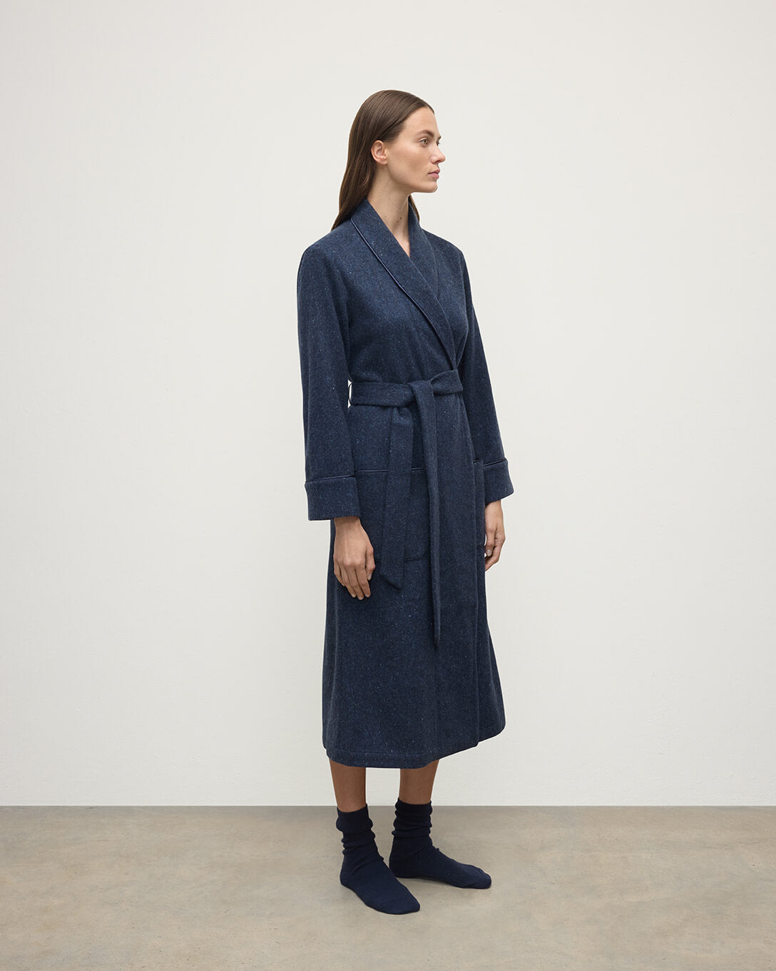 Donegal Cashmere Navy Dressing Gown - 3