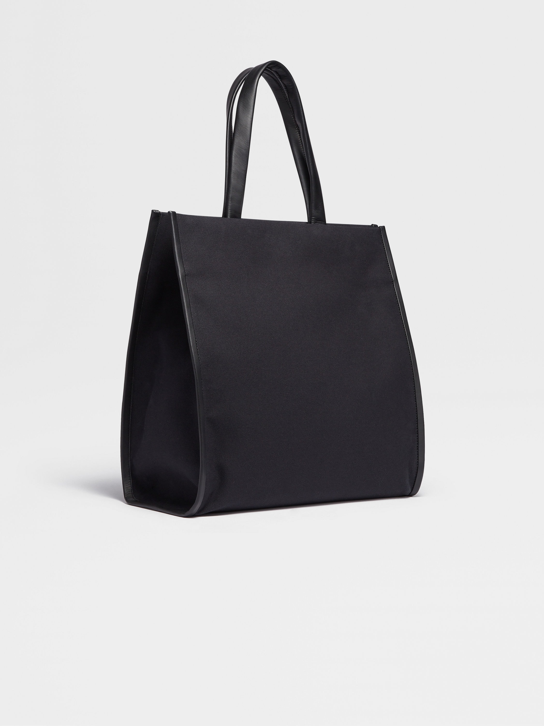 BLACK COTTON AND LEATHER START UP TOTE BAG - 3