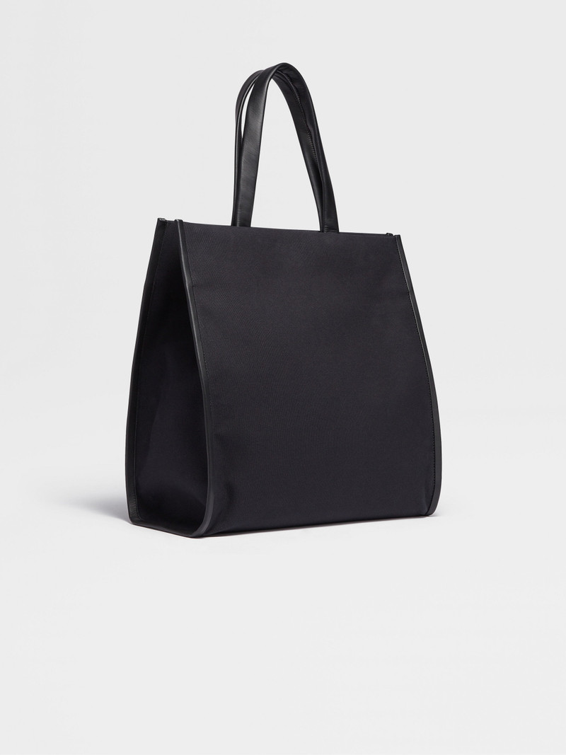 BLACK COTTON AND LEATHER START UP TOTE BAG 3