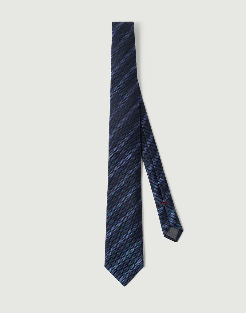 Textured silk tie with stripes 1