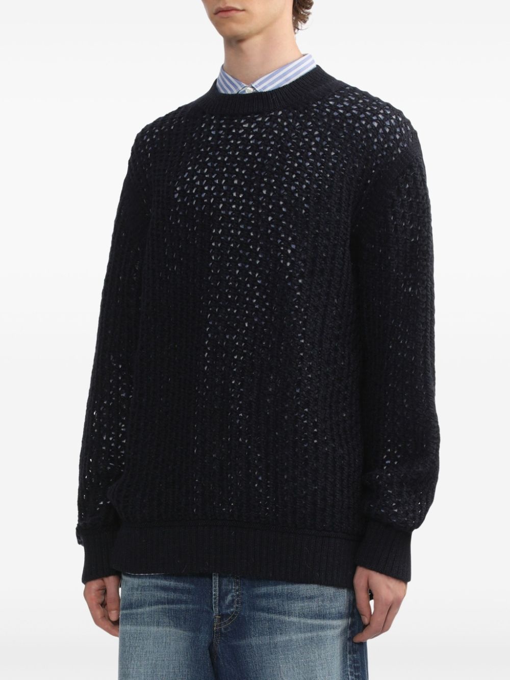 open knit crew neck sweatshirt - 3
