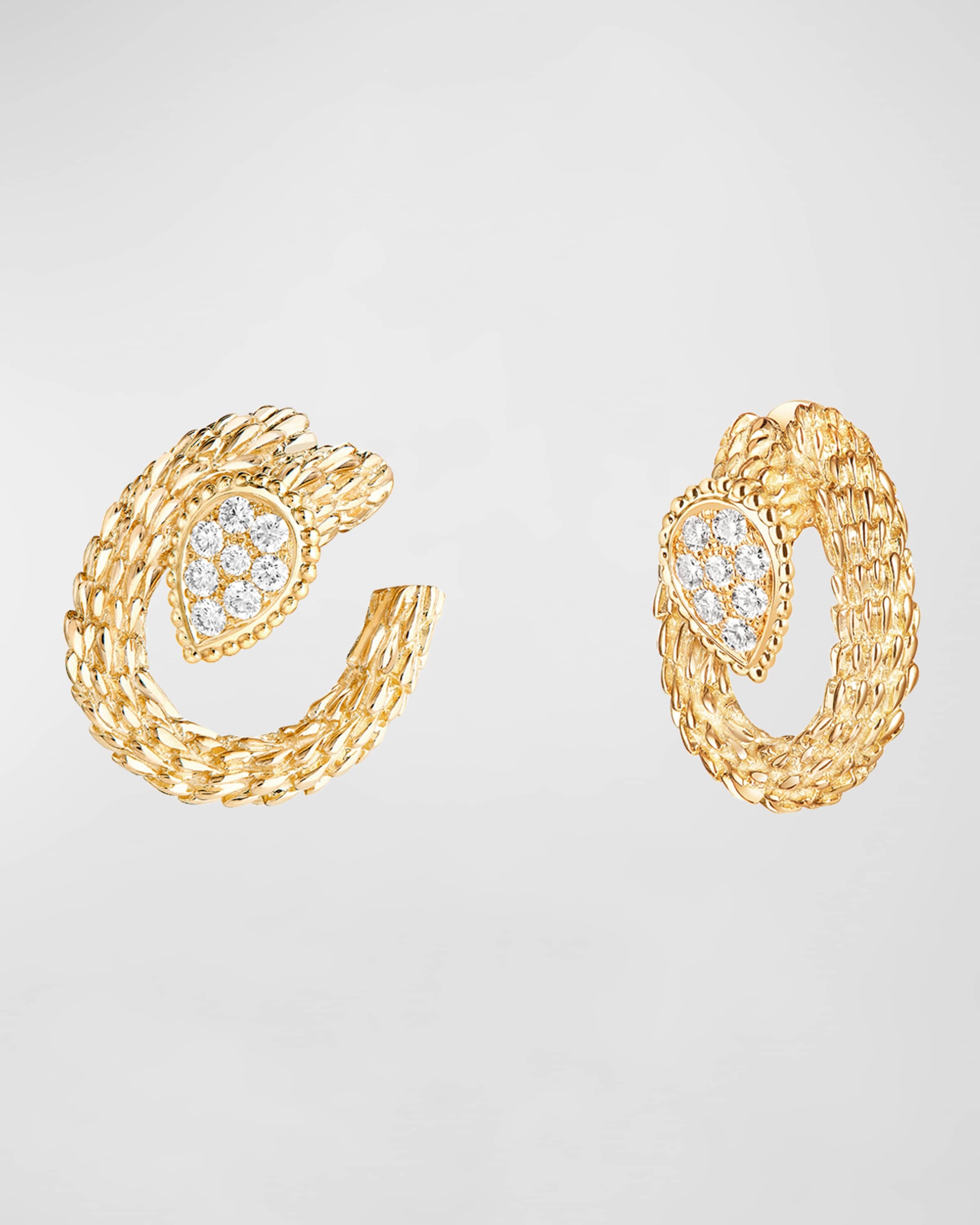 Yellow Gold Serpent Hoop Earrings - 3