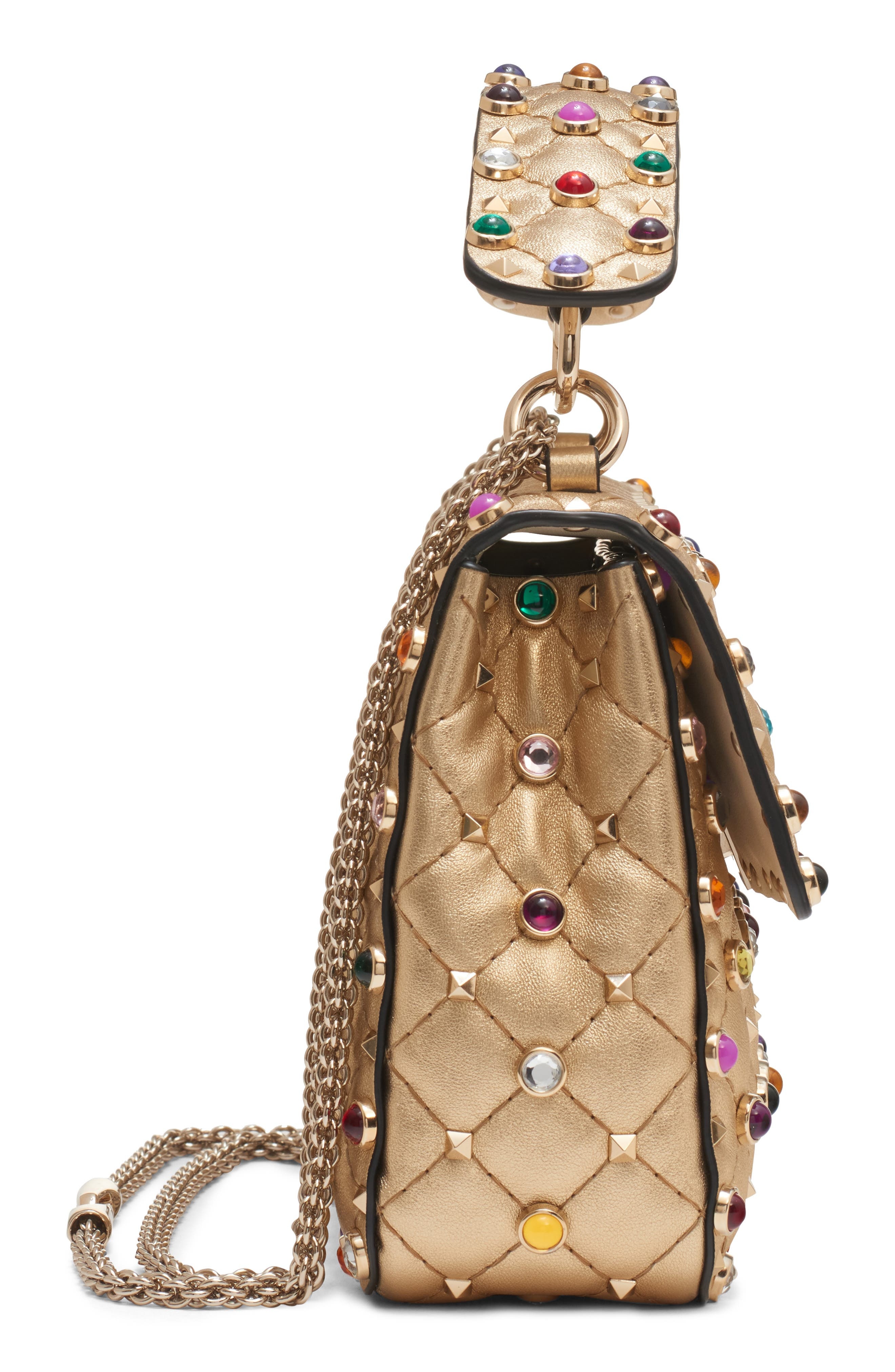 Valentino Garavani Small Rockstud Quilted Metallic Leather Shoulder Bag in Mekong/Soft Beige/Multico - 6