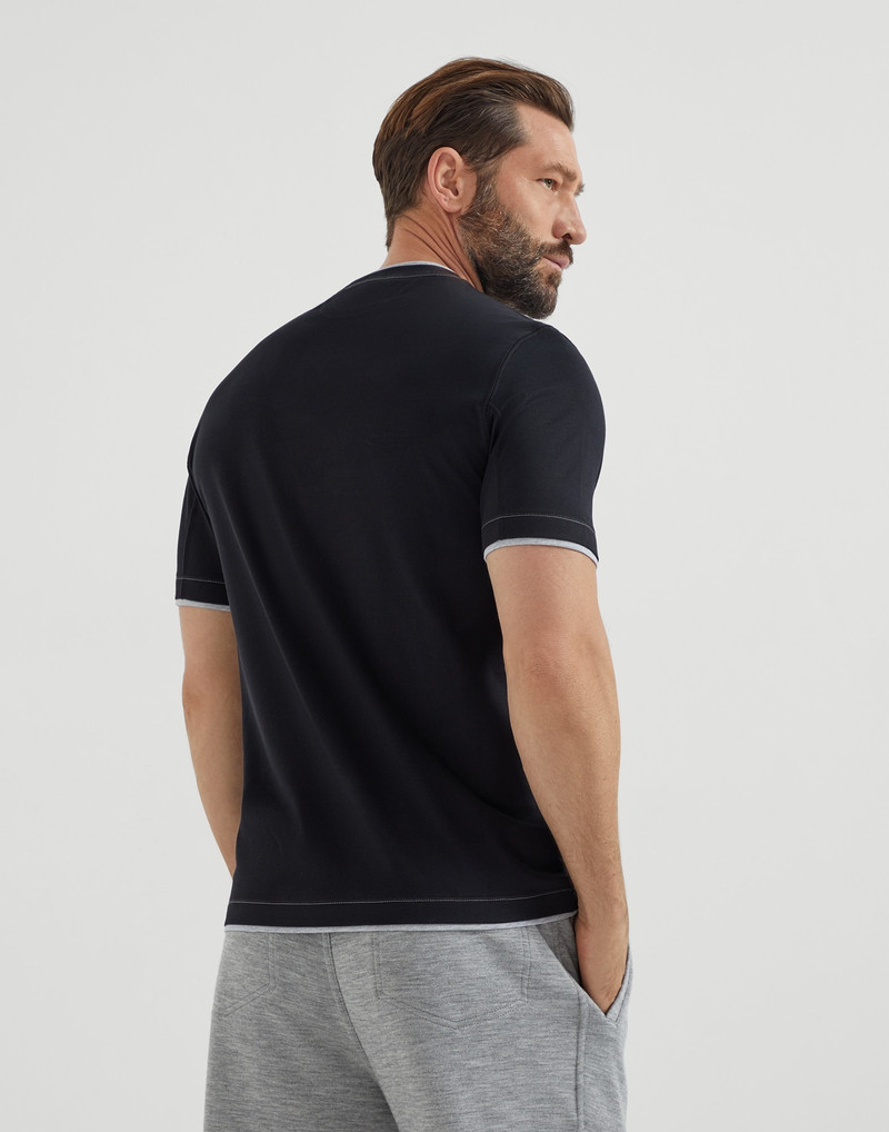 Brunello Cucinelli Cotton jersey crew neck T-shirt with logo and faux-layering outlook
