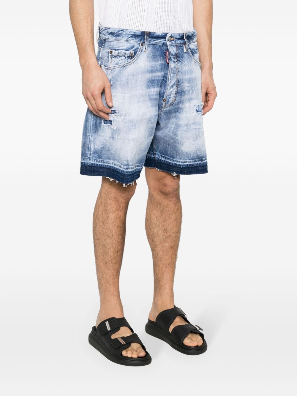 distressed washed-denim shorts - 3