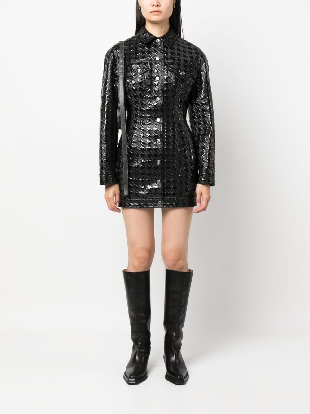 embossed-pattern faux-leather shirt jacket - 2