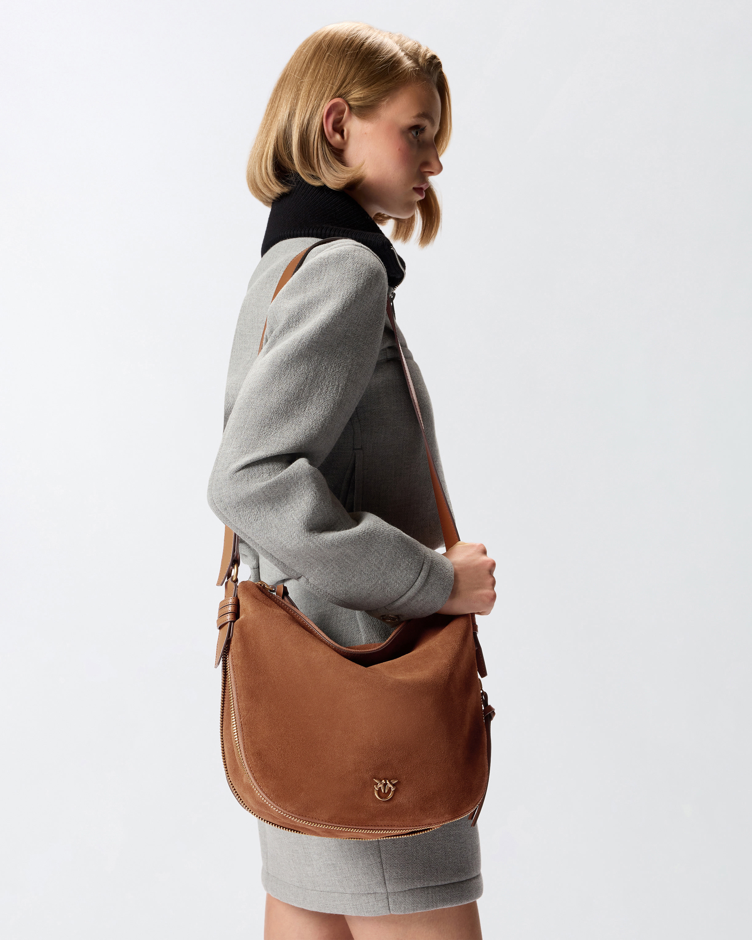 MEDIUM SUEDE HOBO BAG WITH LOVE BIRDS LOGO - 5