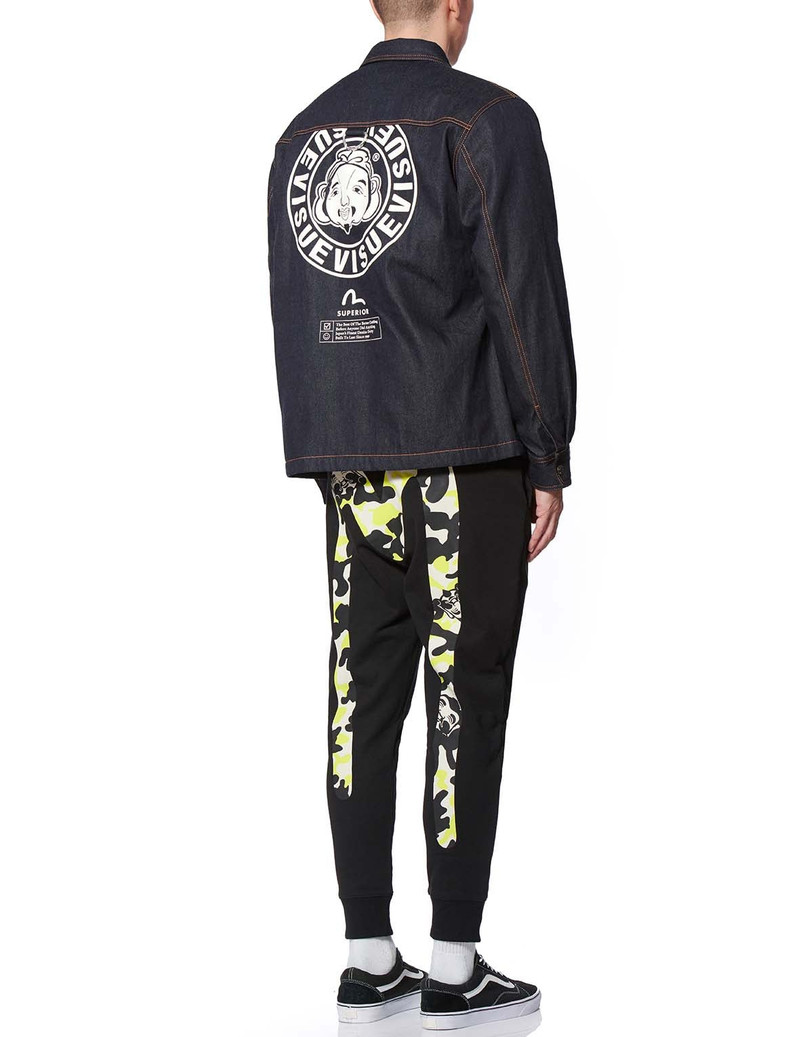 Padded Denim Shirt Jacket with Godhead Print 3