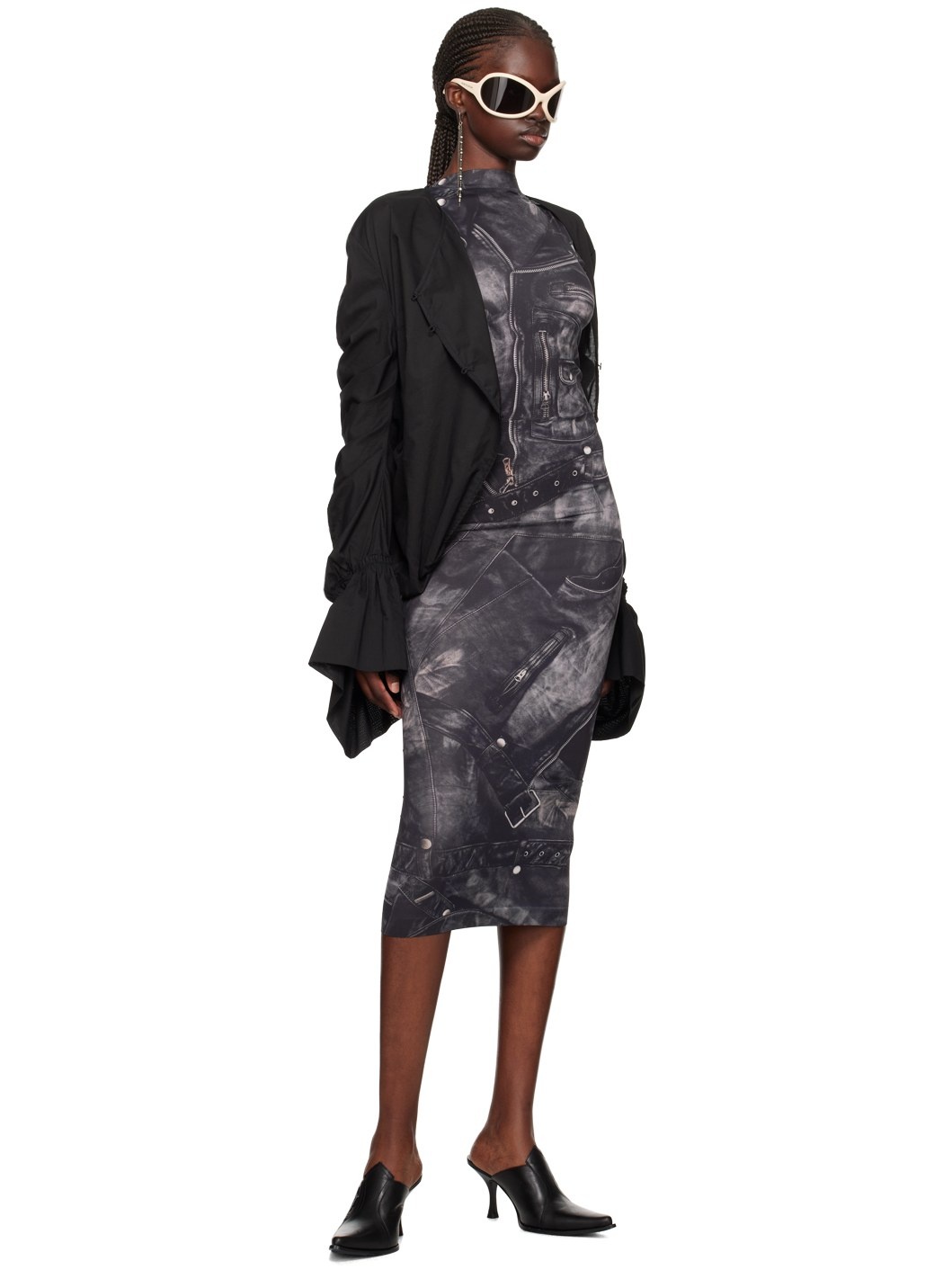Black Trompe L'œil Midi Dress - 4